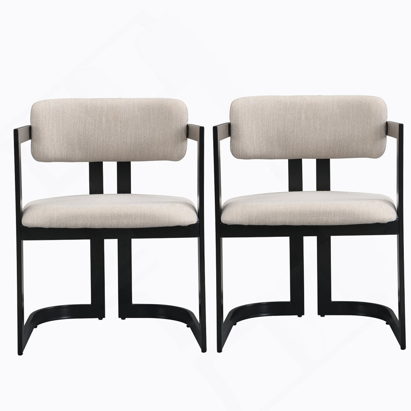 Ensemble de 2 chaises de salle à manger rembourrées en tissu avec structure en métal noir, capacité de poids de 265 lb, Noir