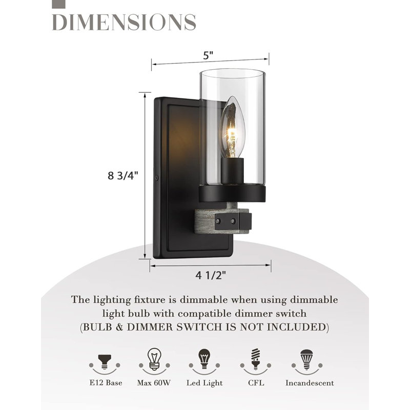 Éclairage pour meuble-lavabo à intensité variable Cessa, Noir / bois clair, 1