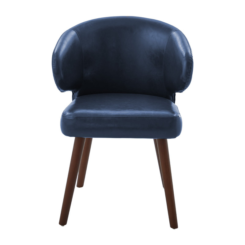 Chaise de salle à manger moderne en cuir PU avec dossier incurvé et pieds en bois massif, Bleu