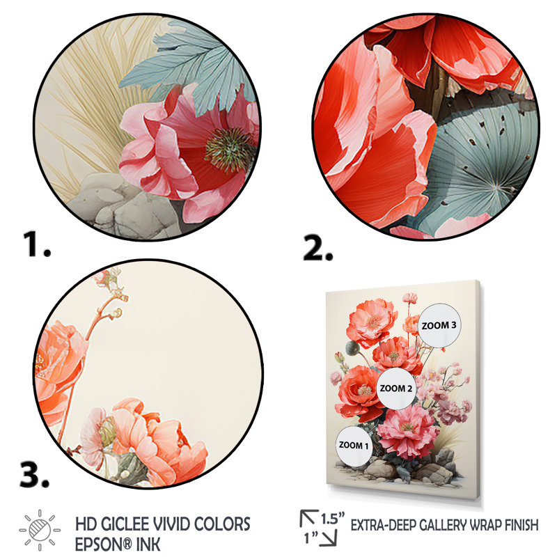 Impression de cactus rouge en fleurs - Cactus floral, Toile tendue, H 44 po x l 34 po x P 1,5 po