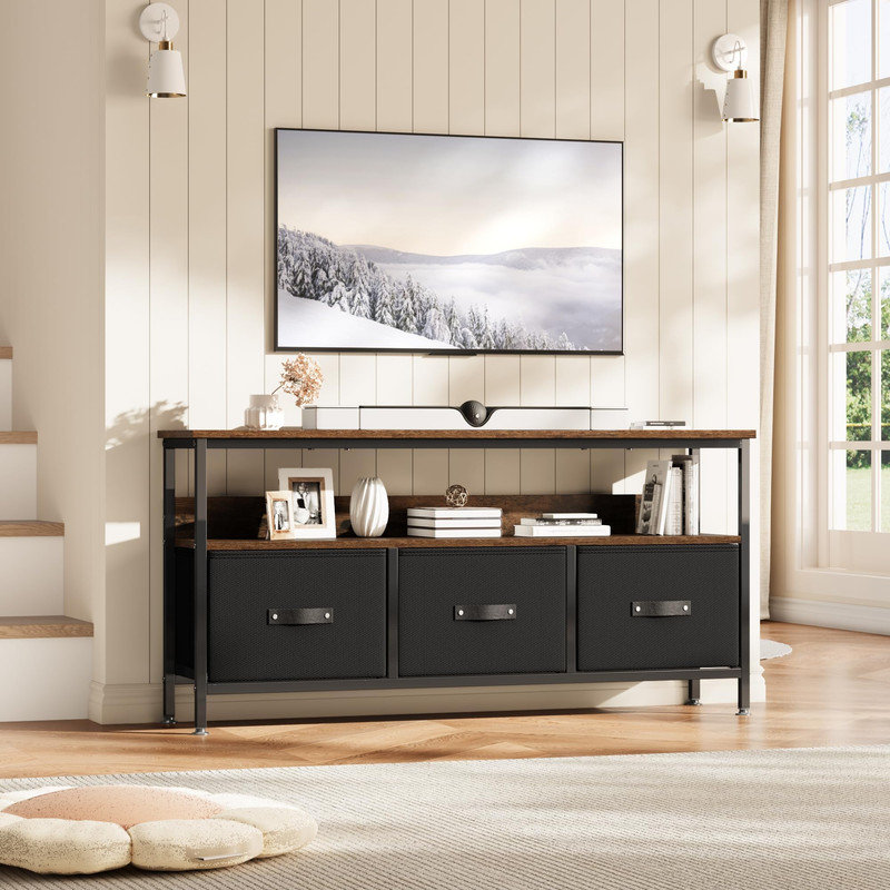 Mobile TV 55 Pollici con 3 Cassetti - Credenza Compatta per Salotto o Camera da Letto, Grigio Antracite con Cassetti Neri