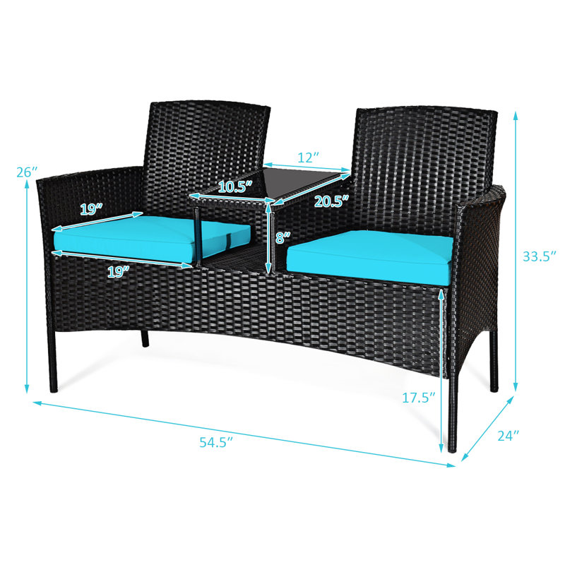 Ensemble de conversation de terrasse pour 2 personnes avec table basse Jamarii, Bleu