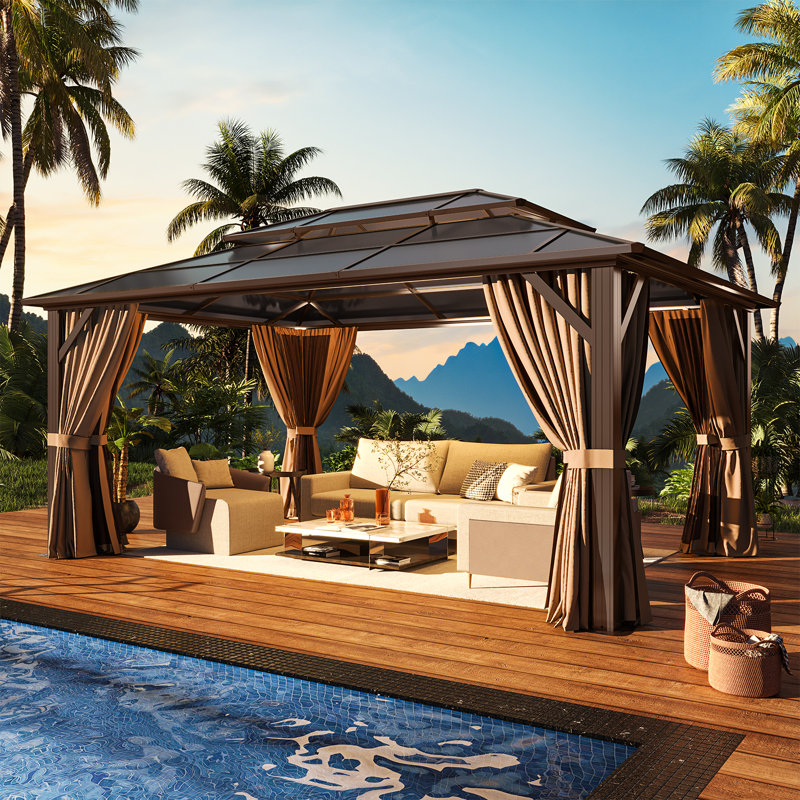  Outdoor Patio Gazebo with Hardtop Double Roof, 16 ft. x 12 ft.