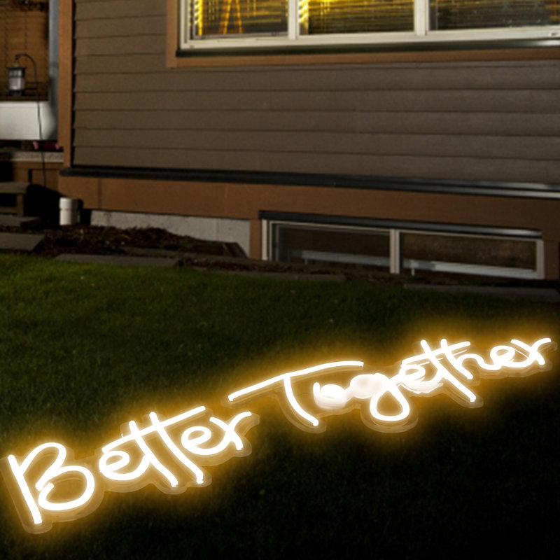 Enseigne lumineuse Better Together 24 po x 10 po + 17 po x 9 po à DEL blanc chaud, luminosité réglable avec télécommande et adaptateur d'alimentation 12 V, utilisée pour la décoration de la maison, des fêtes, des mariages et des bars