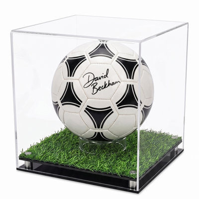 OnDisplay Deluxe Clear Acrylic Soccer Ball Display Case Box with Synthetic Turf Base UV Protection Showcase Memorabilia