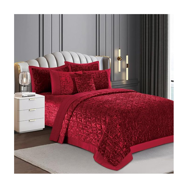 Bohara Velvet Plush Velvet Bedspread with Pillow Shams, Burgundy, Super King Bedspread + 2 Pillow Sham