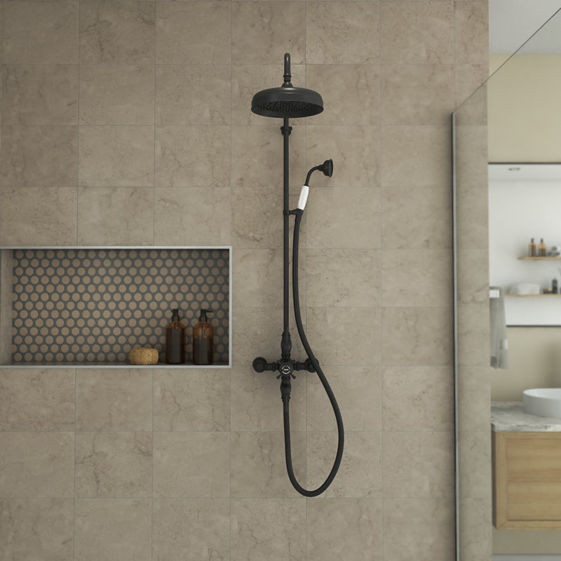 Ensemble de robinet de douche avec douche à main 10 x 22 Abbey, noir mat, Noir mat