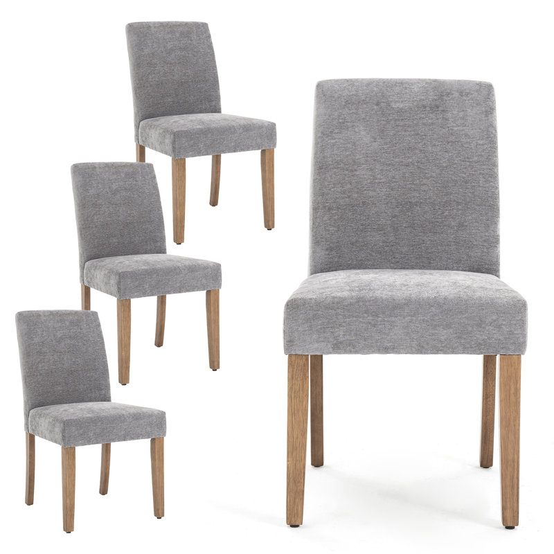 Fabric Upholstered Dining Chairs High Back Parsons Kitchen Chairs With Adjustable Pads And Solid Wood Feet, Gray