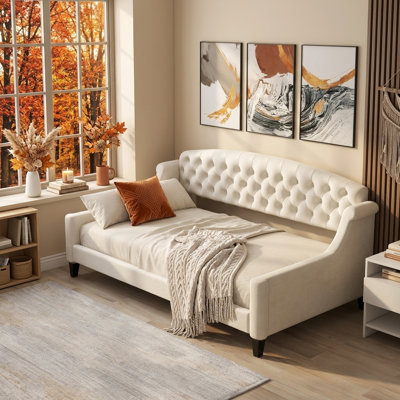 Modern Luxury Tufted Upholstered Wingback Daybed, Multipurpose Sofa Bed Frame with Wood Slats