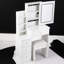 Table de meuble-lavabo blanche à gauche, avec miroir à DEL tactile, luminosité réglable et 3 options de couleur, tabouret rembourré inclus, convient aux petites pièces et