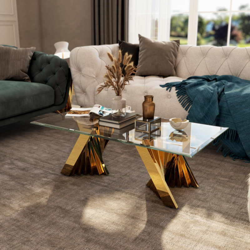 Odenville Glass Top Single Coffee Table, Gold