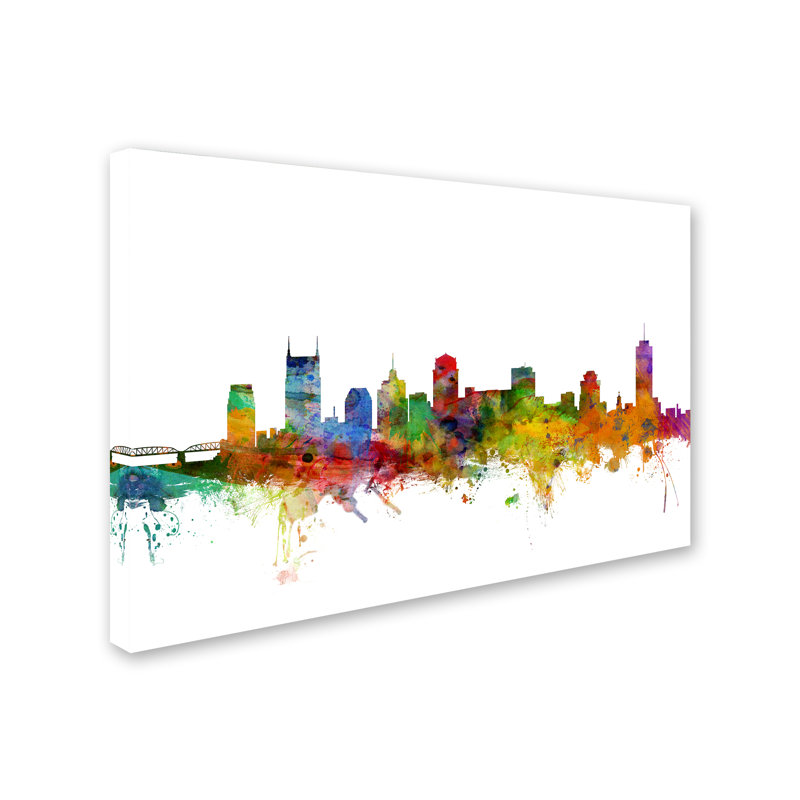 « nashville tennessee horizon », reproduction d’impression sur toile tendue, H 22 po x l 32 po x P 2 po
