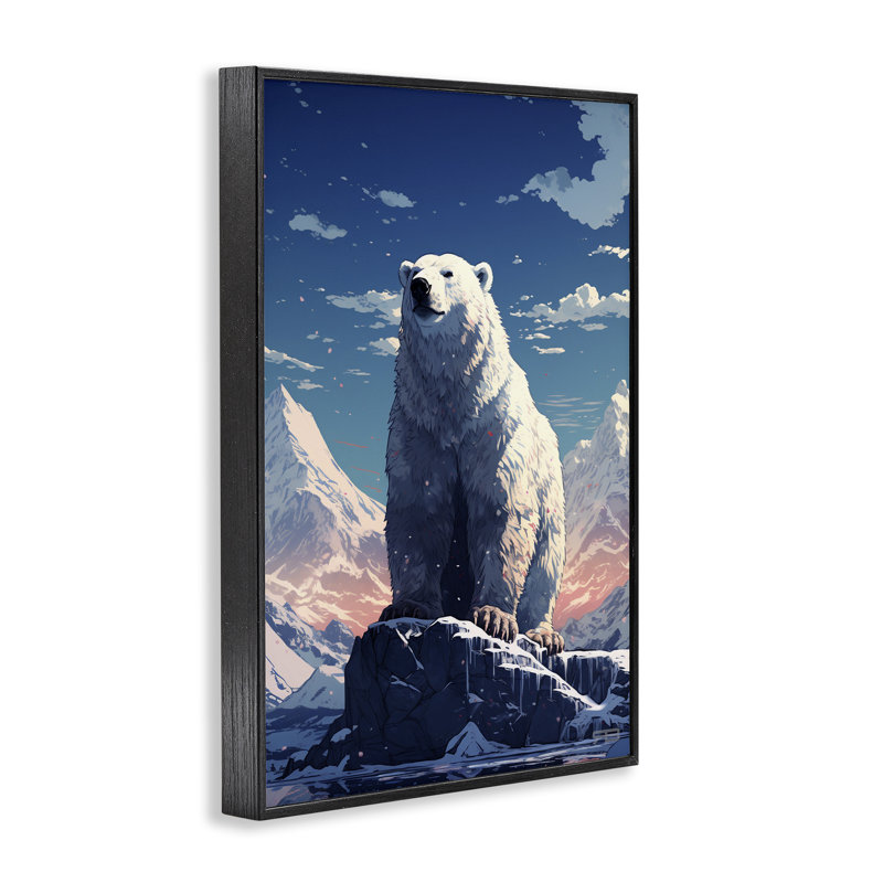 Ours polaire enneigé, estampe numérique par Roozbeh Bahramali, Giclée encadrée noir minuit, H 24 po x l 16 po