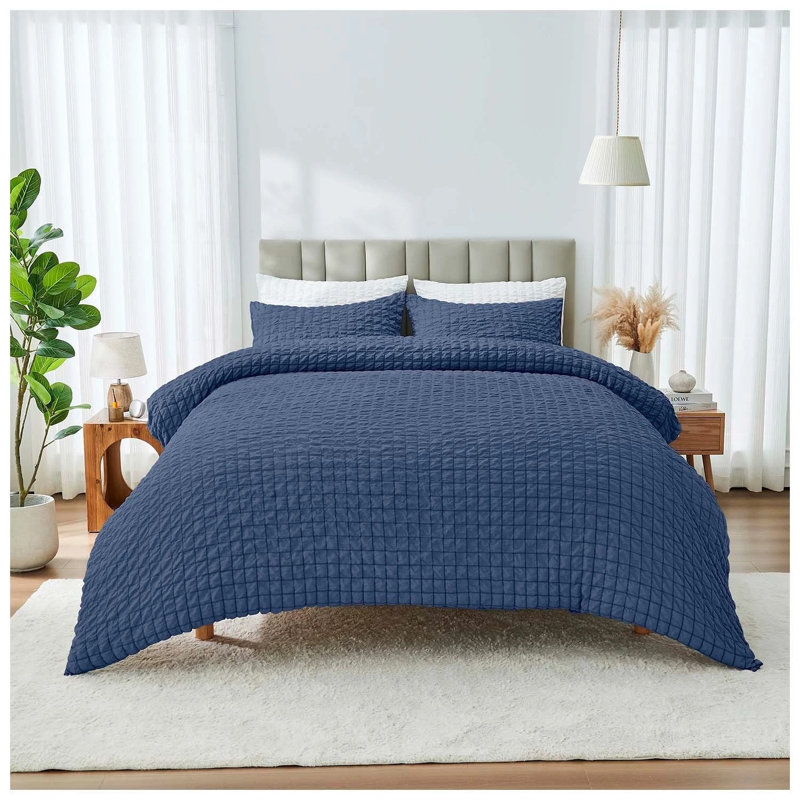 Polyester Duvet Cover Set, Full Duvet Cover + 2 Standard Pillowcases, NAVY
