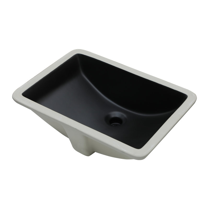 20"L*14"W*8"H Black Bathroom Sink Ceramic Undermount Sink