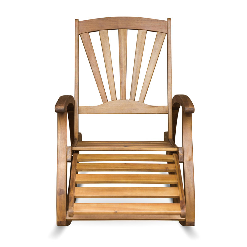 Chaise berçante avec fonction et repose-pieds rétractable en bois massif, Teck