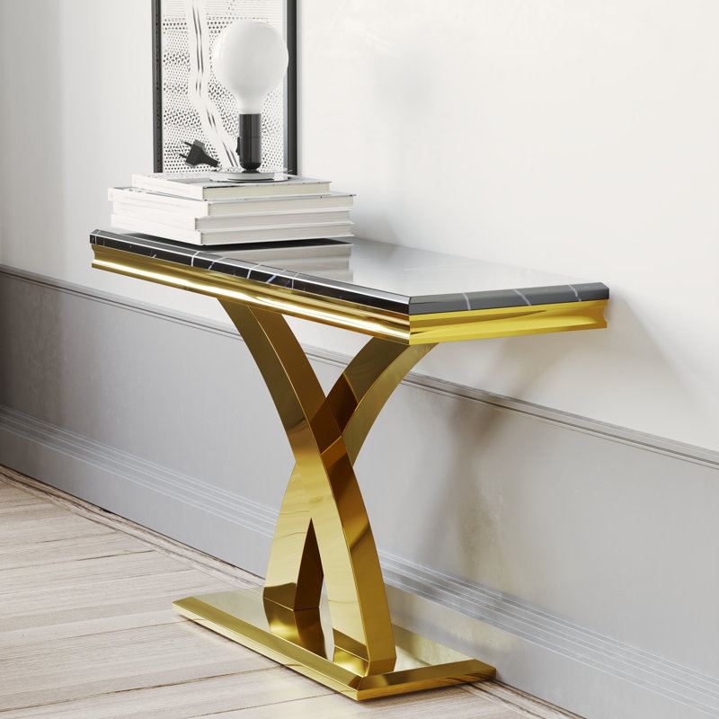 Devendra 50'' Luxury Gold Console Tables with Rich Gold X-Leg 