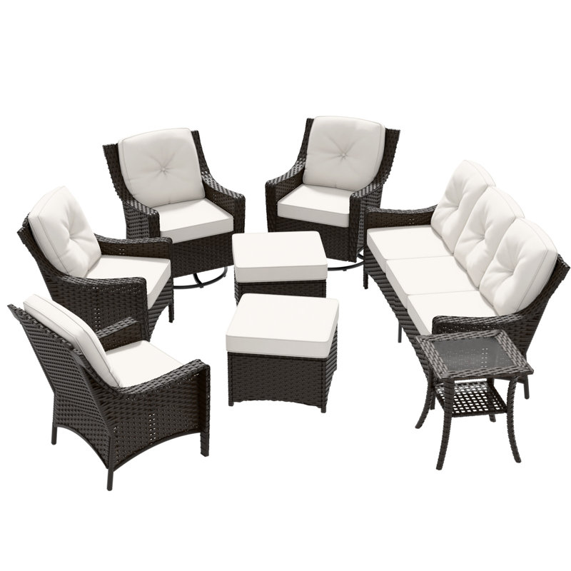 8 Piece Sectional Seating Group Rocker Chair with Cushions, Beige