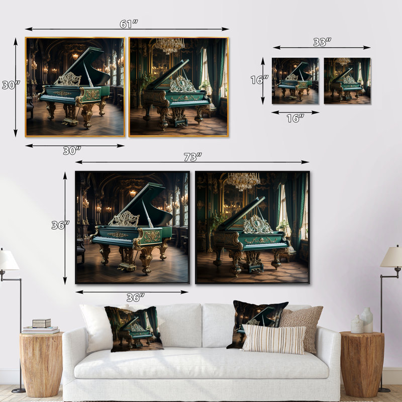 Piano victorien virtuose - ensemble de 2 collages carrés, Cadre flottant noir, H 16 po x l 33 po