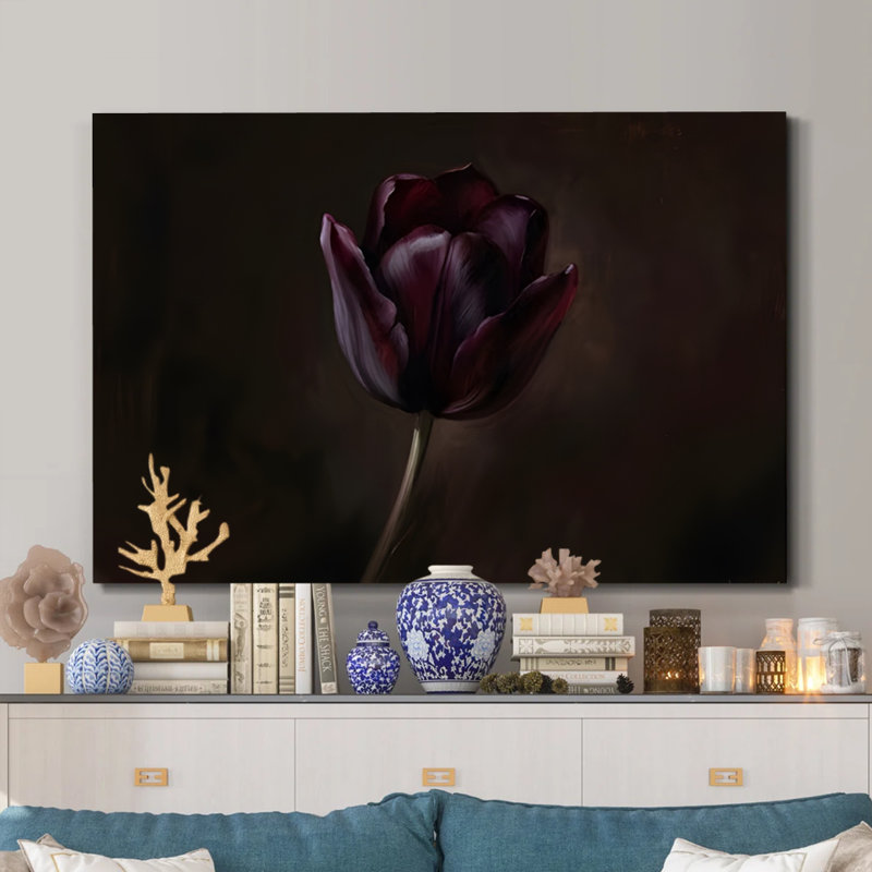 «Midnight Bloom», impression sur toile encadrée de tulipes mauve foncé