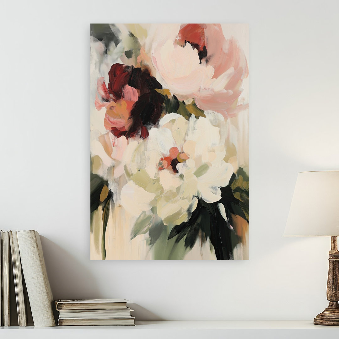 White And Pink Peonies Abstract Bold Contemporary Peony Nature Wall Art Print