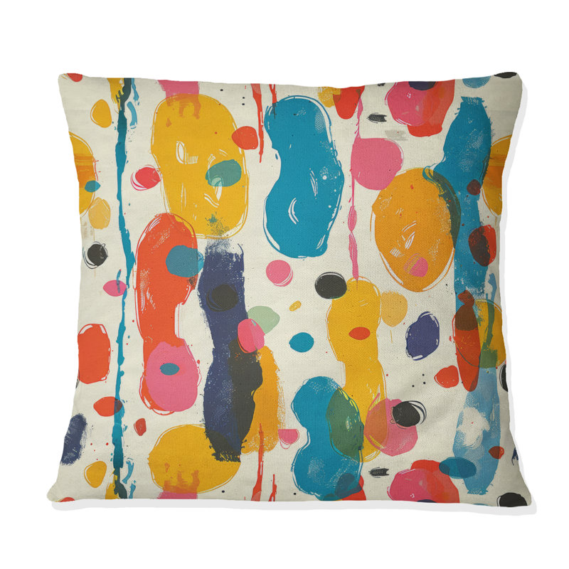 Coussin jaune et rose Midcentury Paint Splatter III, H 18 po x l 18 po