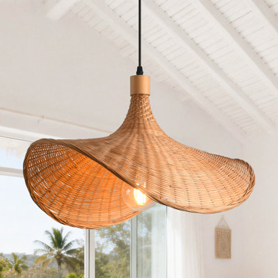Rectangular Bamboo Pendant Light, Natural Bamboo Shade, Iron Frame, Adjustable Height, E27 Socket, 50 X 40 Cm, For Dining Table Kitchen Island (Bulb Not Included)