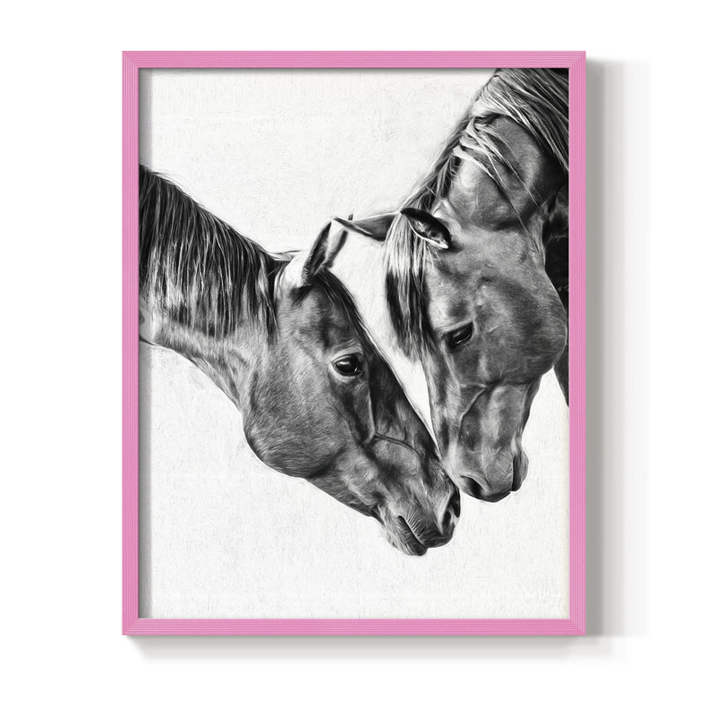 Équine, portrait VI, reproduction encadrée - bois massif, Rose, H 10 po x l 8 po