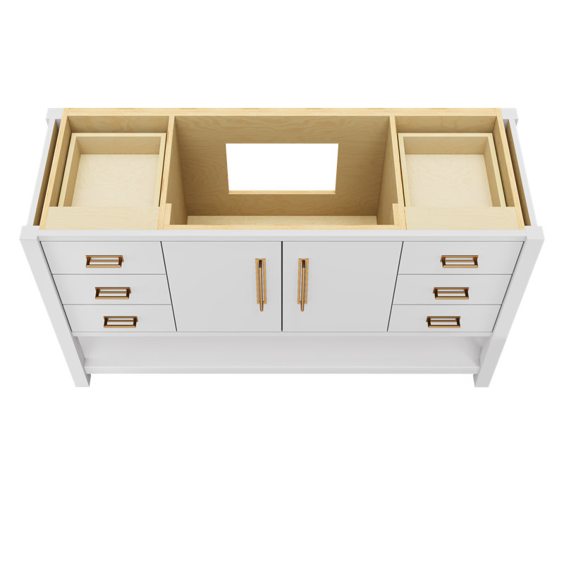 Kiawah Single Extra Wide Bath Vanity, Strong White, Satin Gold, 60"
