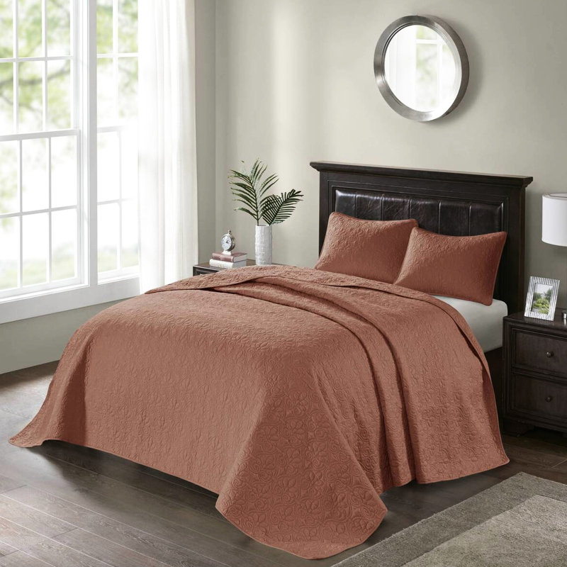 Courtepointe réversible 3 pièces en argile rouge très grand / très grand - mélange de literie été et chaleur, courtepointe, rembourrage en coton prélavé, 2 taies décoratives, literie polyvalente lavable à la machine, bourre, assorti