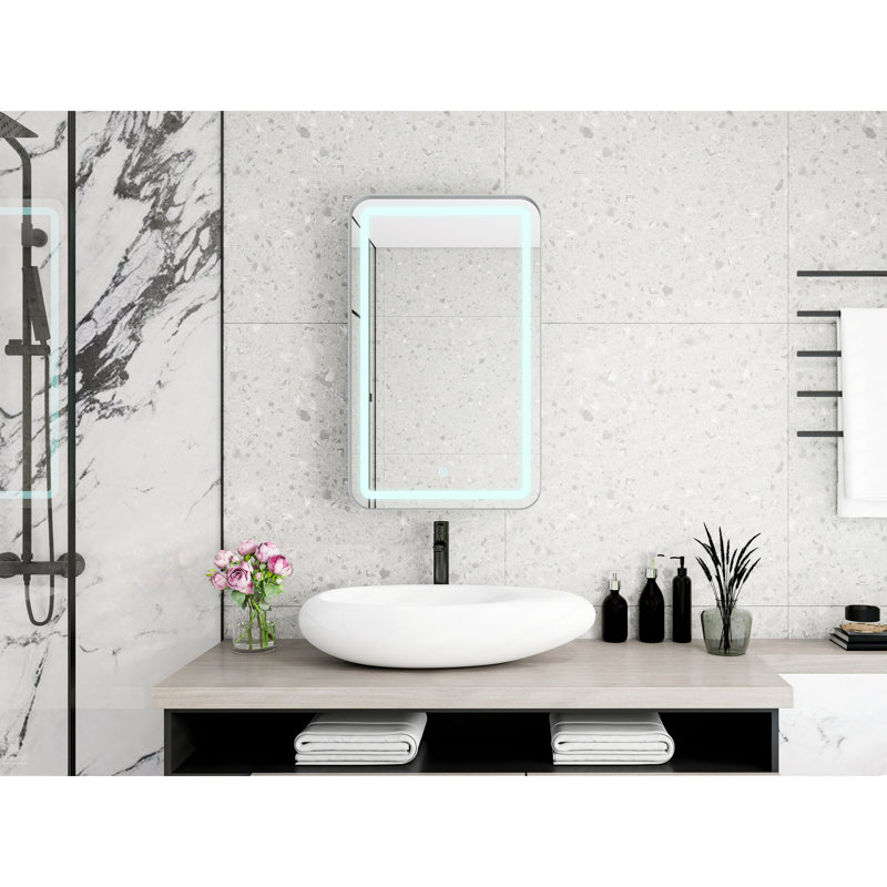 Armoire de salle de bain illuminée en fer argenté avec rangement illuminé