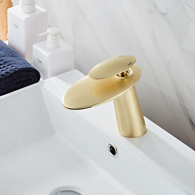 Robinet de salle de bain à un trou Waterfall avec plaque de recouvrement et drain
