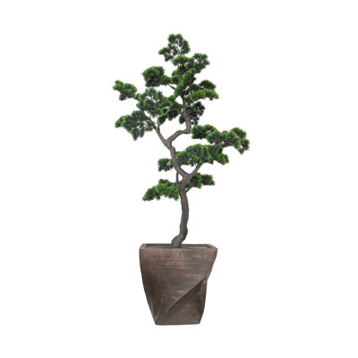 64.5" Artificial Faux Bonsai Tree In A Twisted Wooden Colored Fiberstone Planter