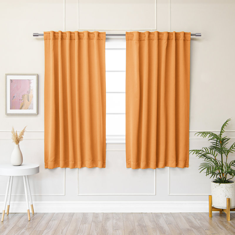 Bantam Solid Blackout Thermal Rod Pocket Curtain Panels, 52" W x 63" L, Saffron
