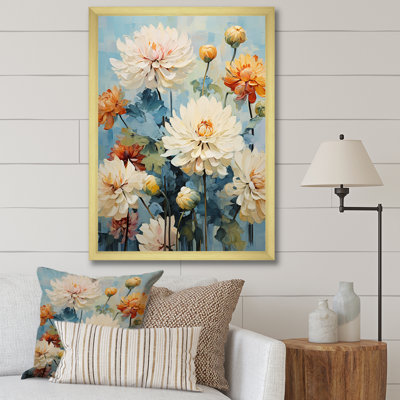 «Blue Blooms Zinnias Flowers I» sur toile