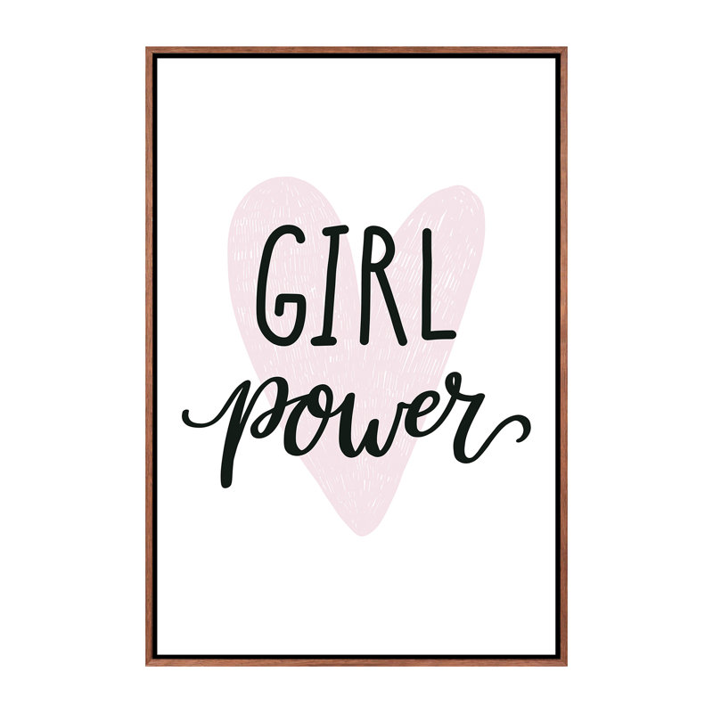 Girl Power - impression d'art textuel, Pas de tapis, Toile avec cadre brun, H 26 po x l 18 po x 1,5 po