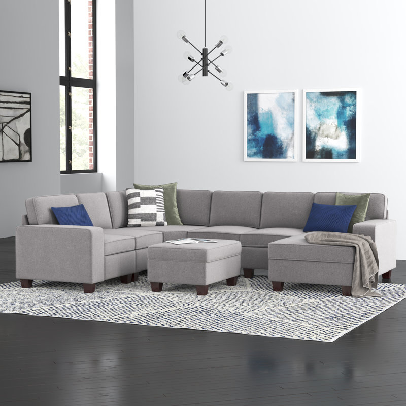 Canapé modulaire faisant face à la gauche avec pouf Bridgecliff, Gris clair