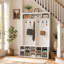Banc de rangement pour arbre d'entrée et chaussures de 53 po de largeur avec tablettes, casiers et crochets pour vestibule, vestibule ou vestibule-404058155