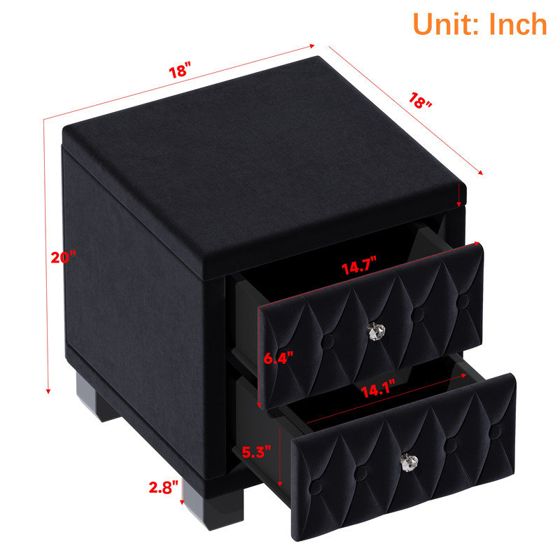 Nightstands, Traditional Narrow Nightstand with 2 Drawers, Black
