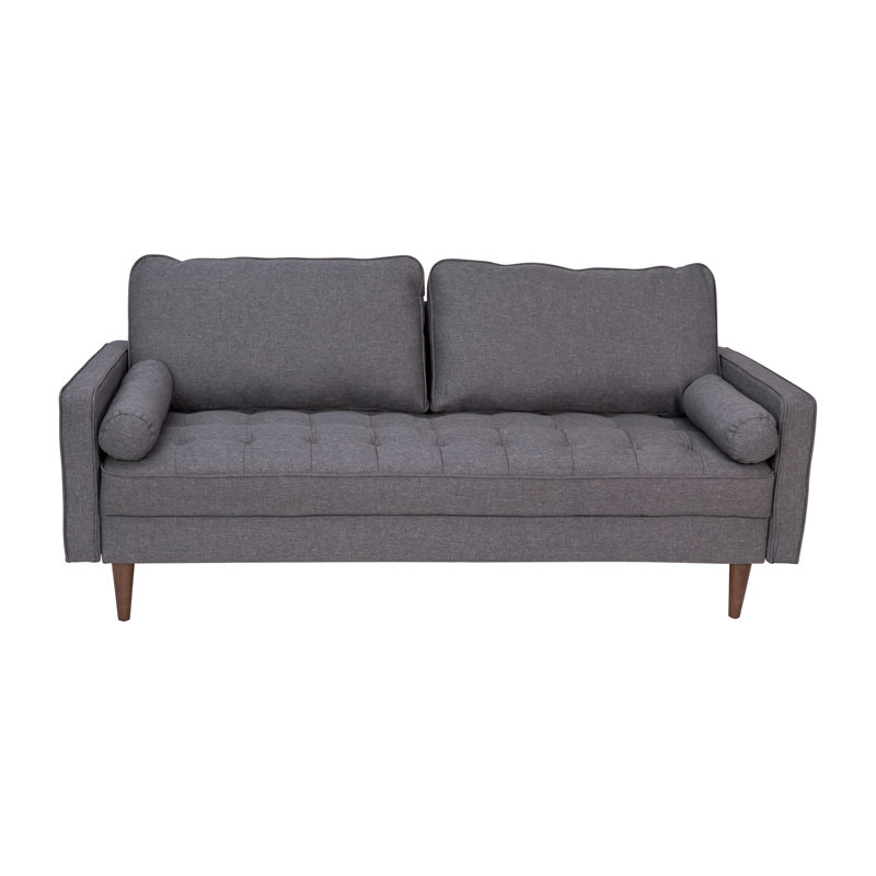 Canapé Mid-Century moderne avec revêtement capitonné et pieds en bois massif, Faux lin gris foncé