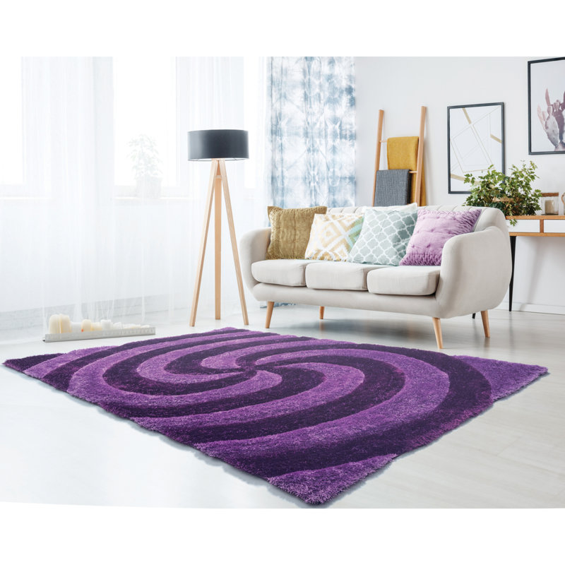 Tapis décoratif violet à poils longs à motif abstrait à Fitts, Rectangle 5 pi 3 po x 7 pi 2 po