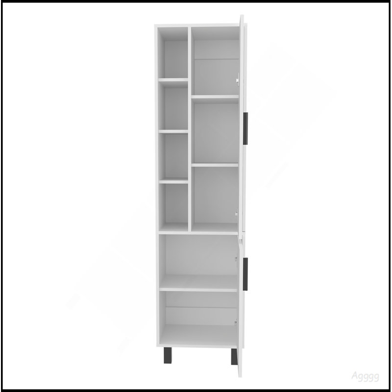 Armoire de rangement, 2 portes, 9 tablettes, 4 pieds, blanc