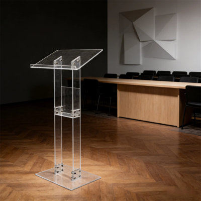 Clear Acrylic Podium Stand with Shelf, Presentation Lectern for Church, School, Conference & Public Speaking