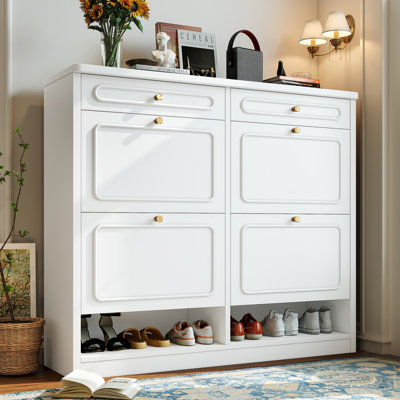 Farmhouse Shoe Storage Cabinet With Drawers, Engineered Wood And Sturdy Construction