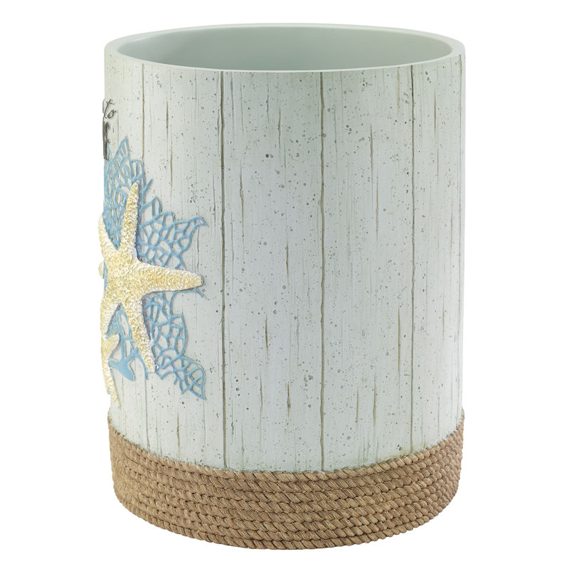 Nautical Blue Resin Circular Wastebasket with Rope Detail