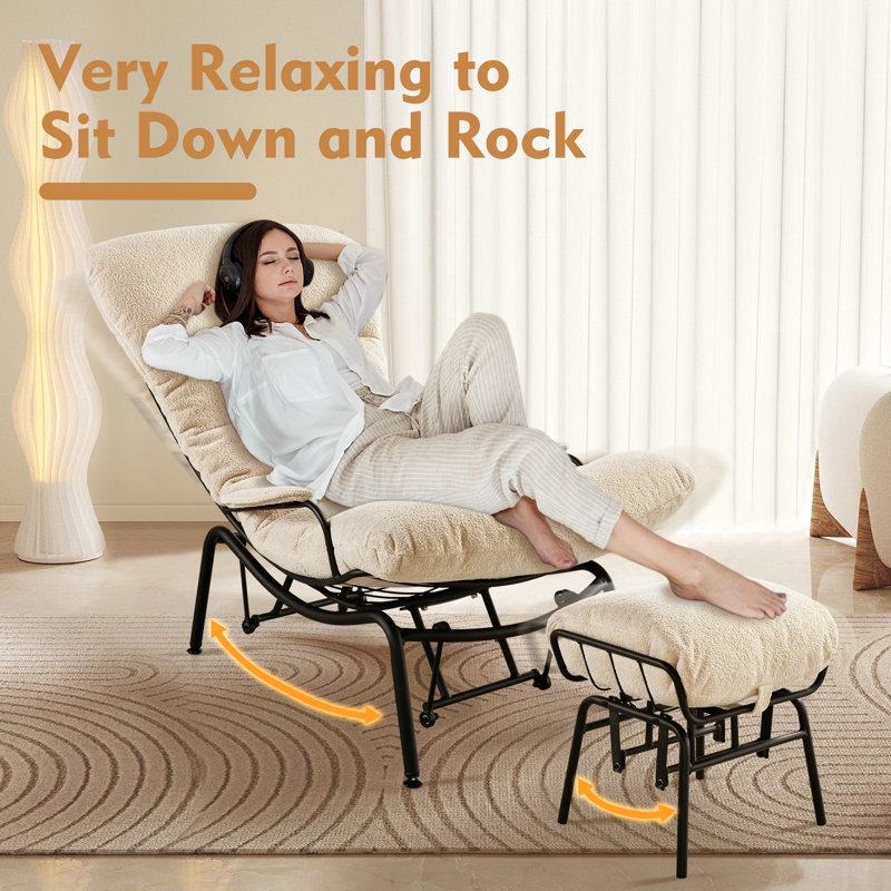 Chaise berçante en métal Matigan, Polyester beige