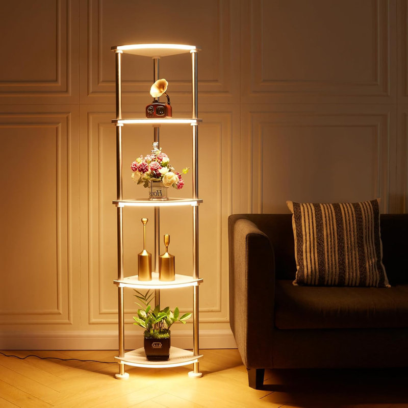 Adjustable Height LED Floor Lamp With Shelves, Music Sync RGB Lighting, Wireless Charging, Dimmable & Timer Function, App & Alexa Control, Perfect For Home & Office Decor