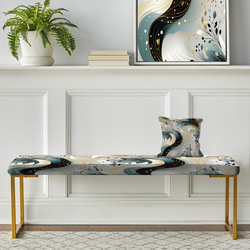 Green And White Sparkling Dazzle Glamour - Glam Upholstered Gold Bench
