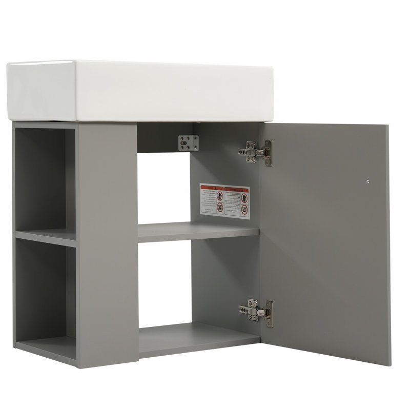 Meuble-lavabo pour salle de bain avec lavabo en céramique et tablette de rangement pour petite salle de bain