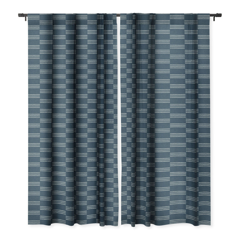 Little Arrow Design Co Ella Triple Stripe 1pc Blackout Window Curtain Panel, Dark Blue, 50" W x 120" L